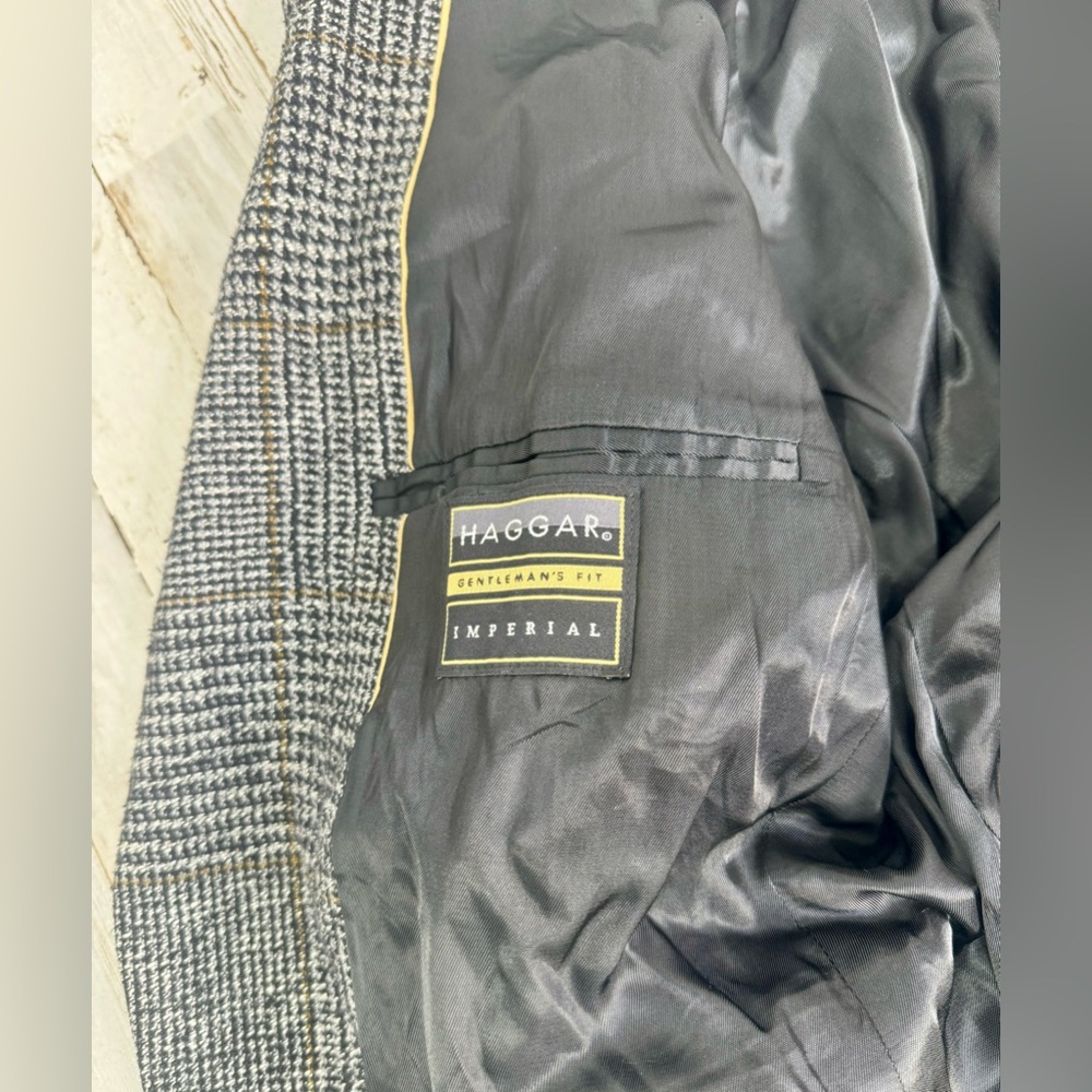 Haggar Mens Sport Coat Two Button Gray Nailshead Glen Checked Silk 44L - Picture 10 of 13